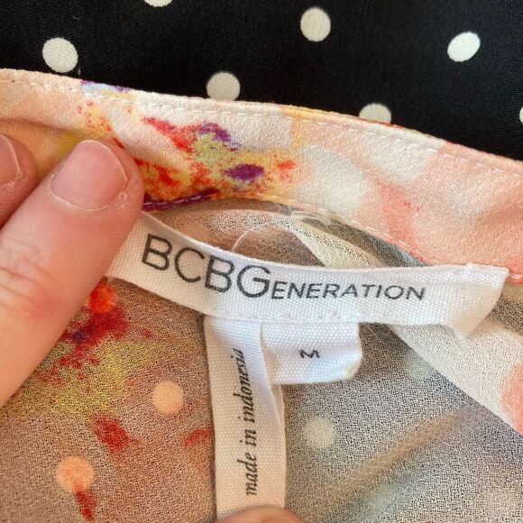 BCBGeneration Sleeveless hi lo rose floral chiffon blouse w/ruffled layer front - Picture 7 of 7